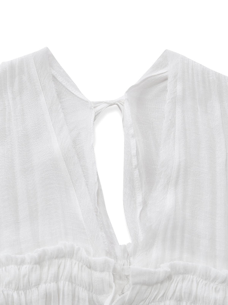 Copricostume da spiaggia in rayon slub con scollo a V anni '30