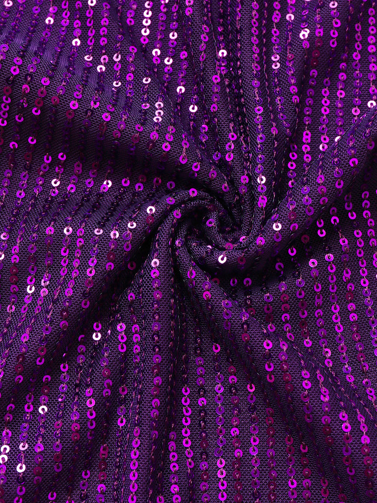 Tuta lunga monospalla con paillettes viola anni '70