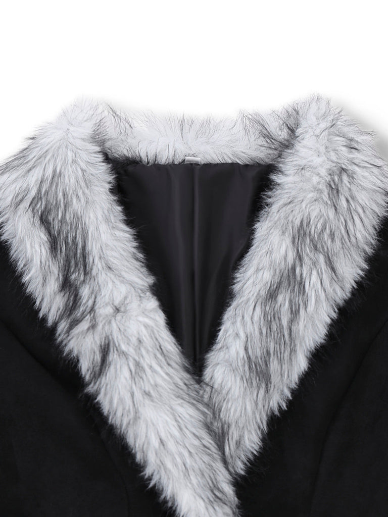 Cappotto lungo con finiture in pelliccia sintetica nero anni '30