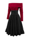 2PCS Maglione a maglia con spalle scoperte e gonna anni '50