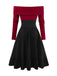 2PCS Maglione a maglia con spalle scoperte e gonna anni '50