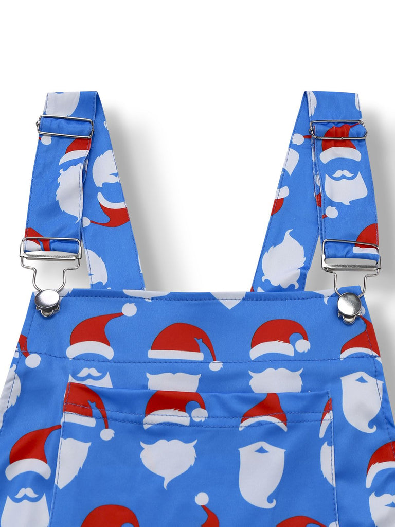 Tuta lunga con stampa di Babbo Natale blu anni '60