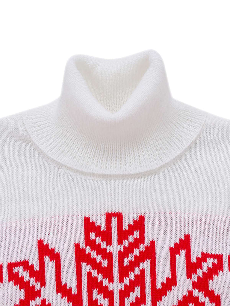 Abito maglione con collo alto con fiocco di neve rosso anni '60