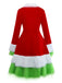 Abito con bordi in pelliccia del Grinch di Natale rosso anni '40
