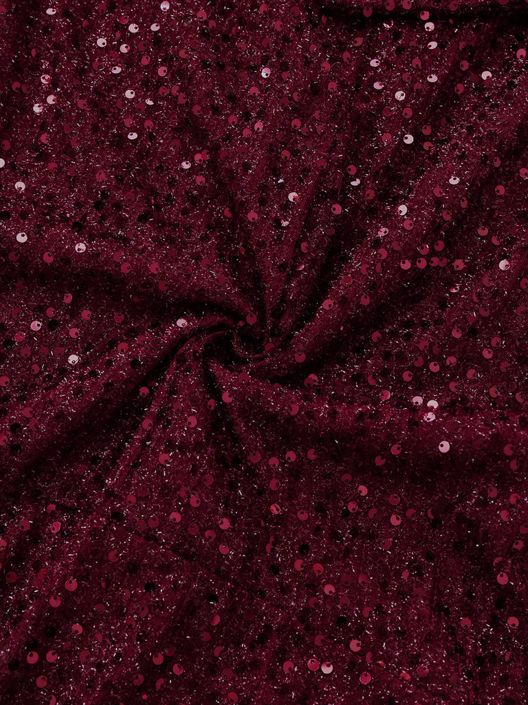 Abito lungo a sirena con fiocco di paillettes bordeaux anni '30