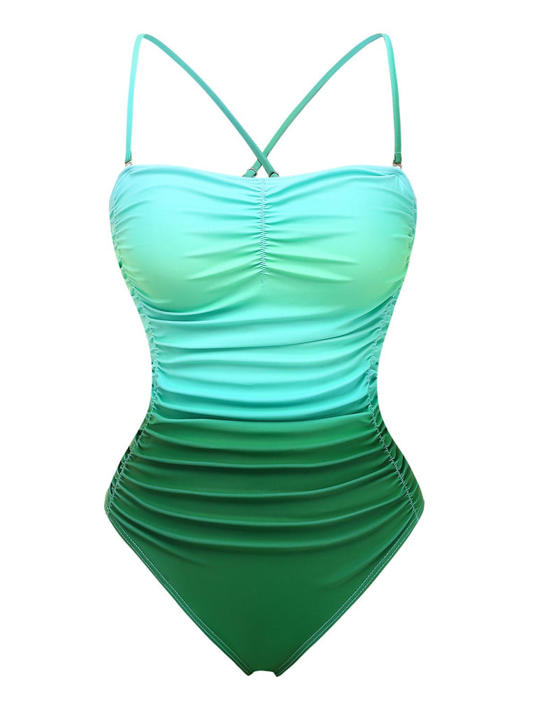 Costumi intero verde anni '30 arricciato sfumato