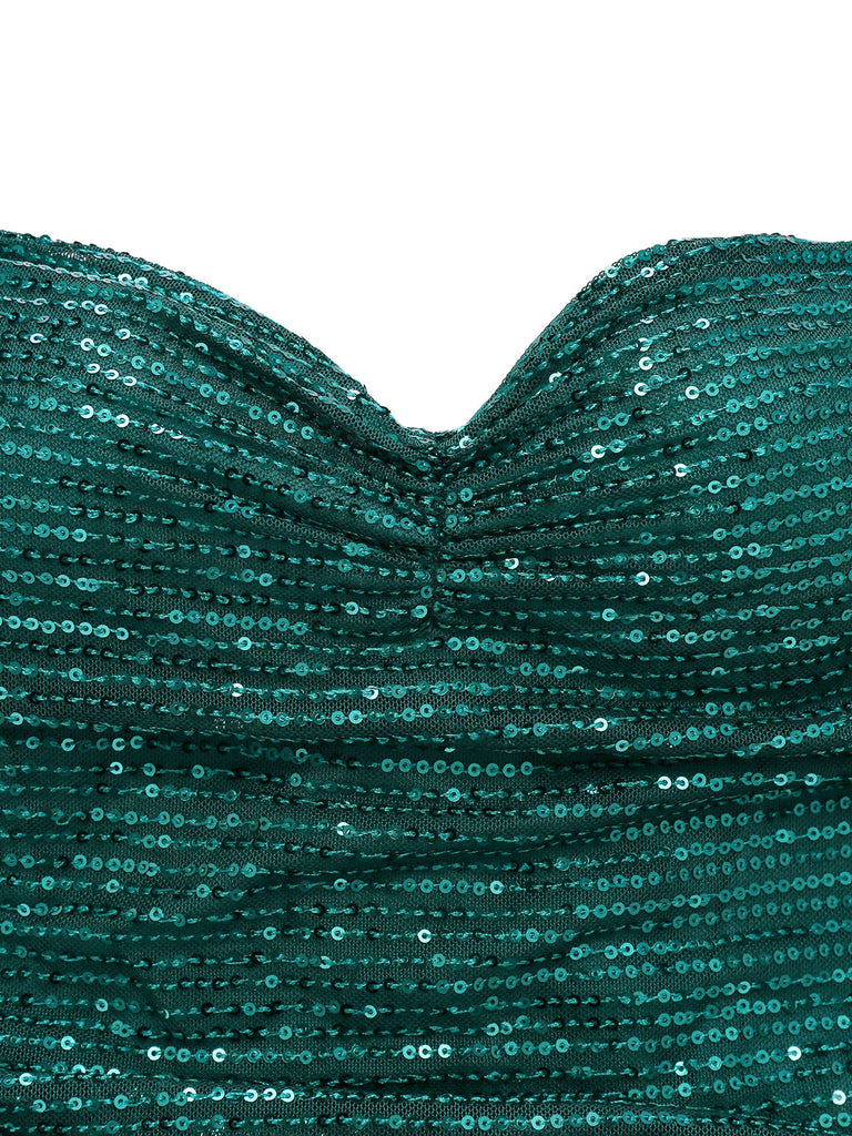 Abito lungo con spacchi glitterati e spalle scoperte nero anni '30