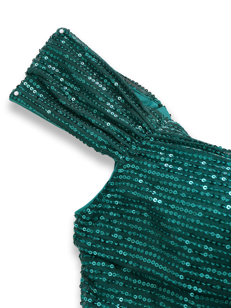 Abito lungo con spacchi glitterati e spalle scoperte nero anni '30