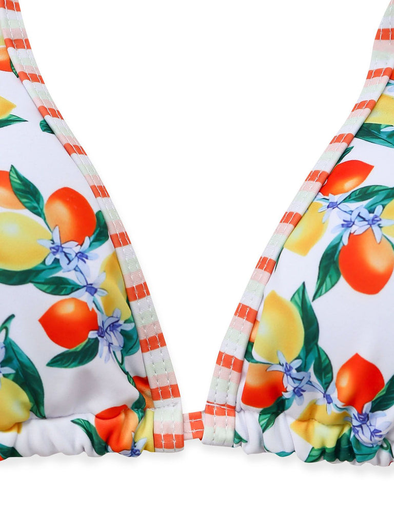 Set Bikini Anni '60 Bianco a Triangolo con Stampa Agrumi