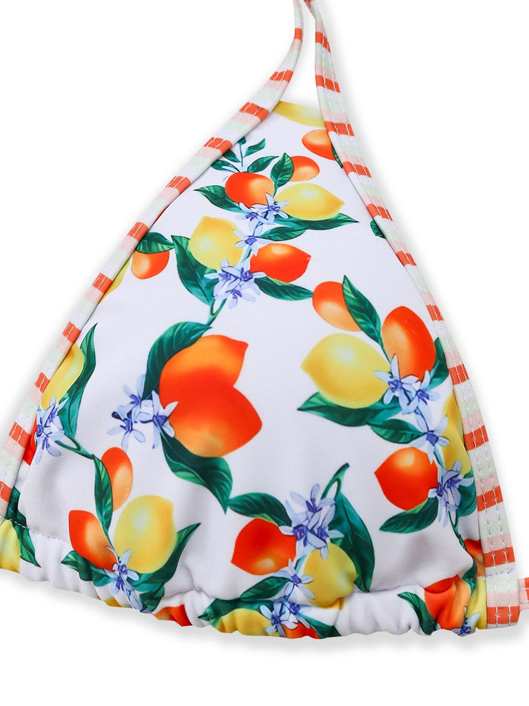 Set Bikini Anni '60 Bianco a Triangolo con Stampa Agrumi