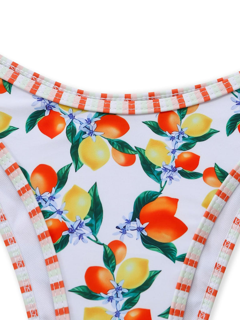 Set Bikini Anni '60 Bianco a Triangolo con Stampa Agrumi