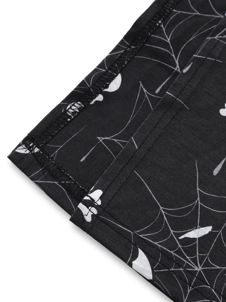 Abito midi con spacchi e stampa Halloween nero anni '50