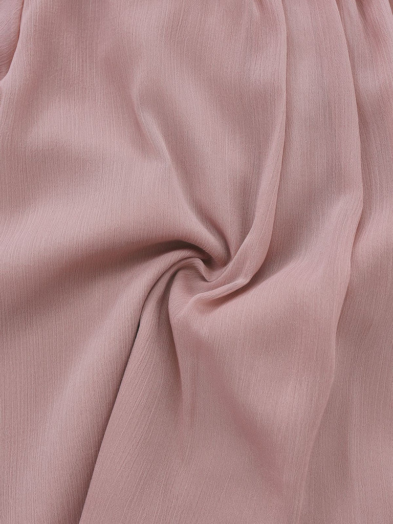 Camicetta in chiffon con volant e collo alto rosa anni '80