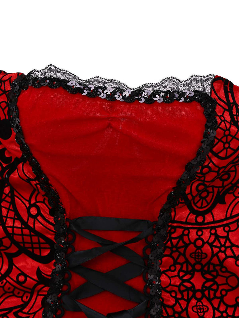 [Prevendita] Abito senza spalline di velluto e mantello in pizzo rosso anni '80