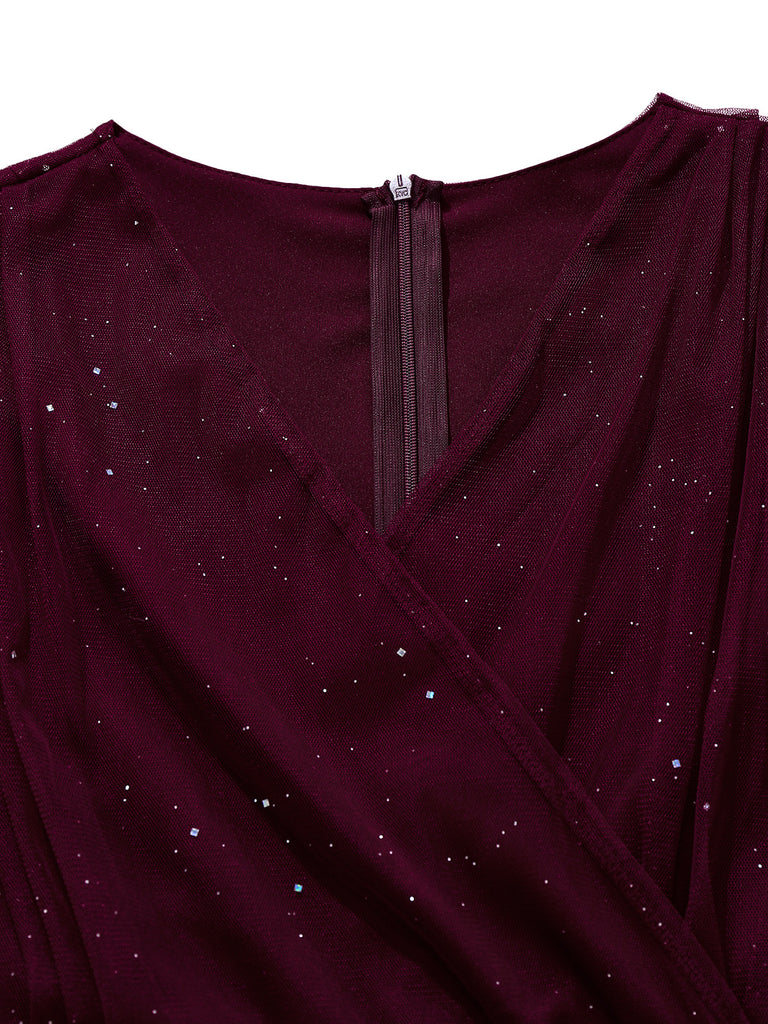 Abito aderente glitter in rete con scollo a V anni '60