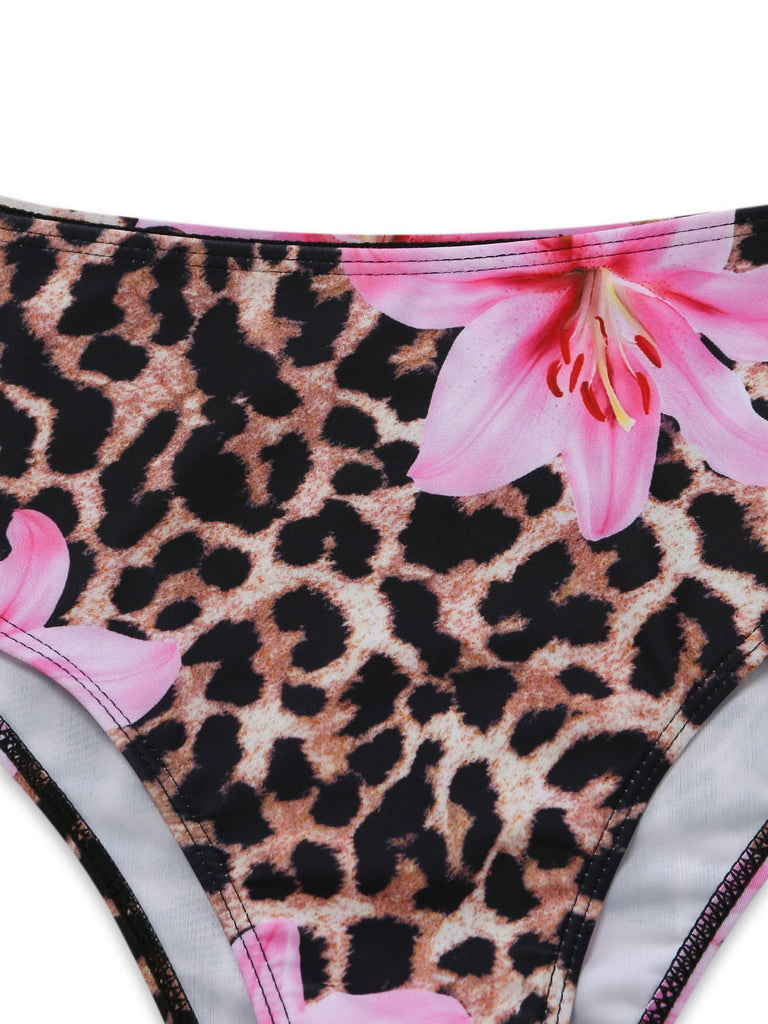 3PCS Bikini con stampa floreale leopardata anni '60