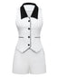 2PCS Top bianco senza maniche con revers e pantaloncini anni '60