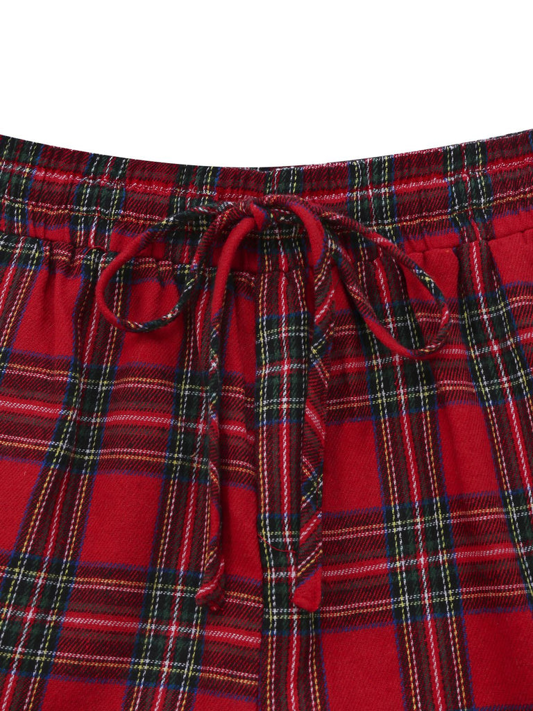 2PCS Pigiama a quadri natalizio rosso anni '30