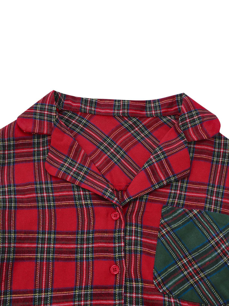 2PCS Pigiama a quadri natalizio rosso anni '30