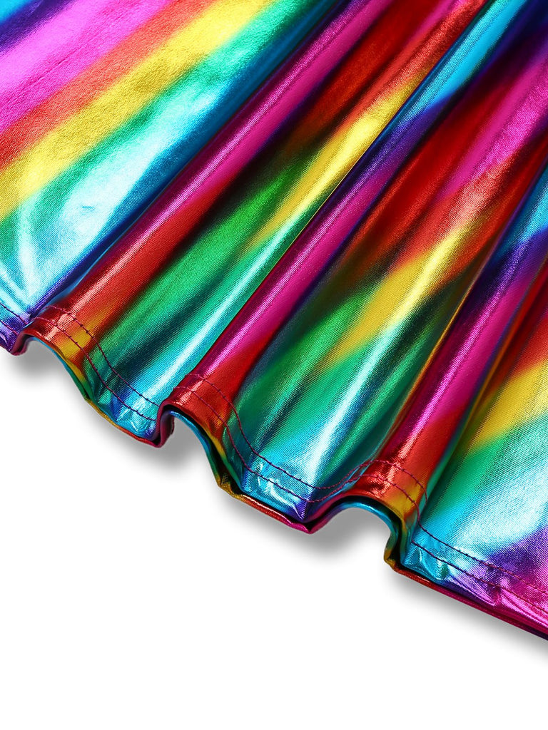 Tuta lunga con scollo all'americana e arcobaleno multicolore anni '70
