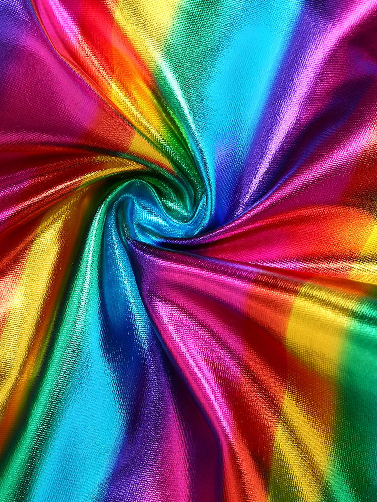 Tuta lunga con scollo all'americana e arcobaleno multicolore anni '70