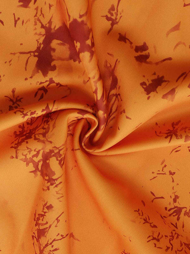 Abito aderente in cotone stampato senza maniche arancione anni '30