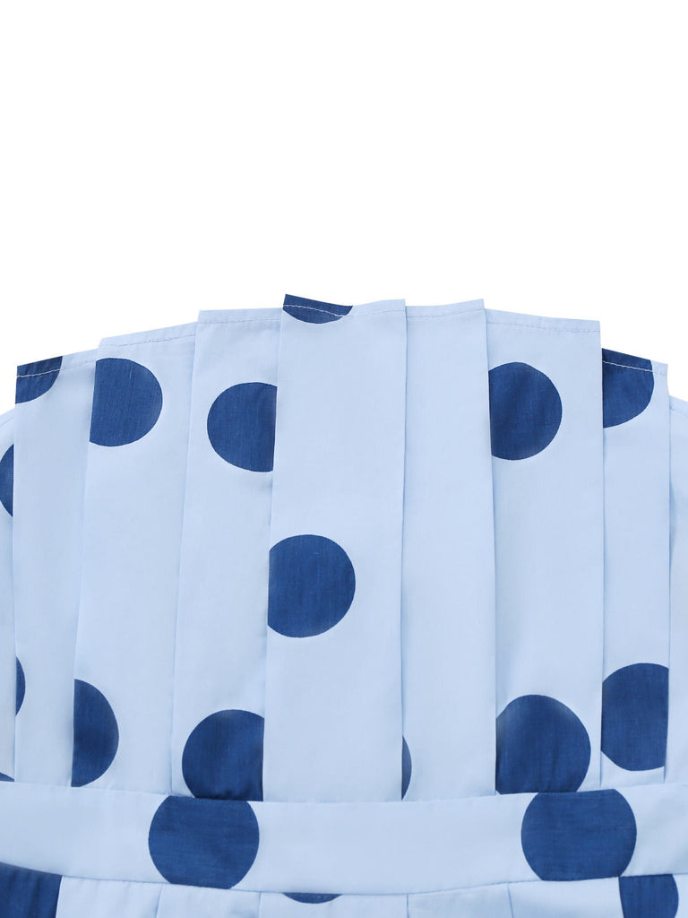 Abito a pois plissettato senza spalline blu anni '40