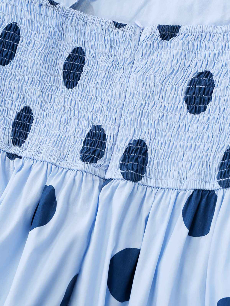 Abito a pois plissettato senza spalline blu anni '40