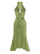 Abito midi verde anni '30 in chiffon con schiena scoperta