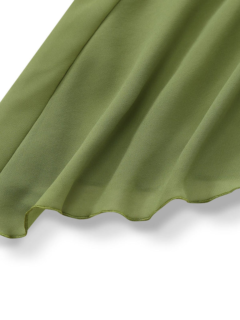 Abito midi verde anni '30 in chiffon con schiena scoperta