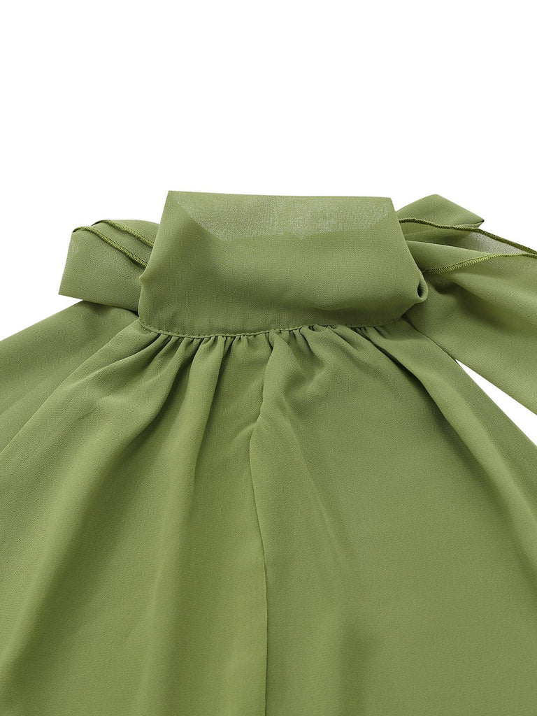 Abito midi verde anni '30 in chiffon con schiena scoperta