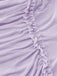 Abito asimmetrico con volant e monospalla in rete viola anni '70