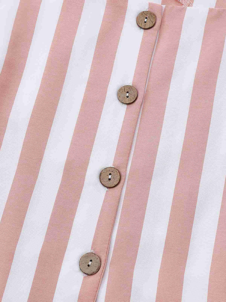 2pcs Gilet a righe con scollo quadrato e pantaloncini cachi anni '60