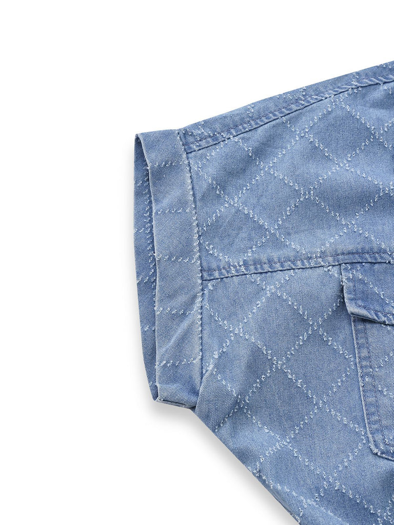 Tuta corta blu anni '80 multiuso in denim con bottoni