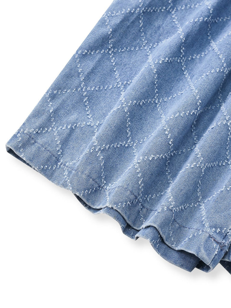 Tuta corta blu anni '80 multiuso in denim con bottoni