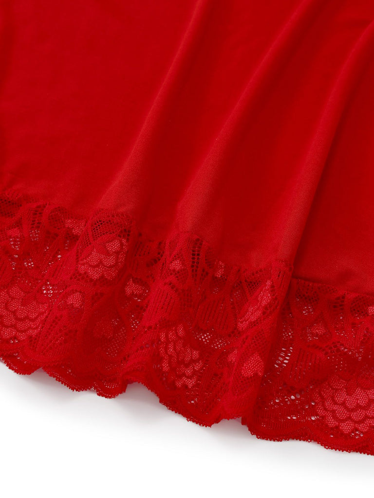 Camicia da notte con pizzo e spalline sottili rosso anni '40