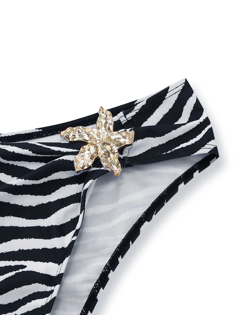 Bikini a fascia con stampa zebrata e stelle marine anni '60