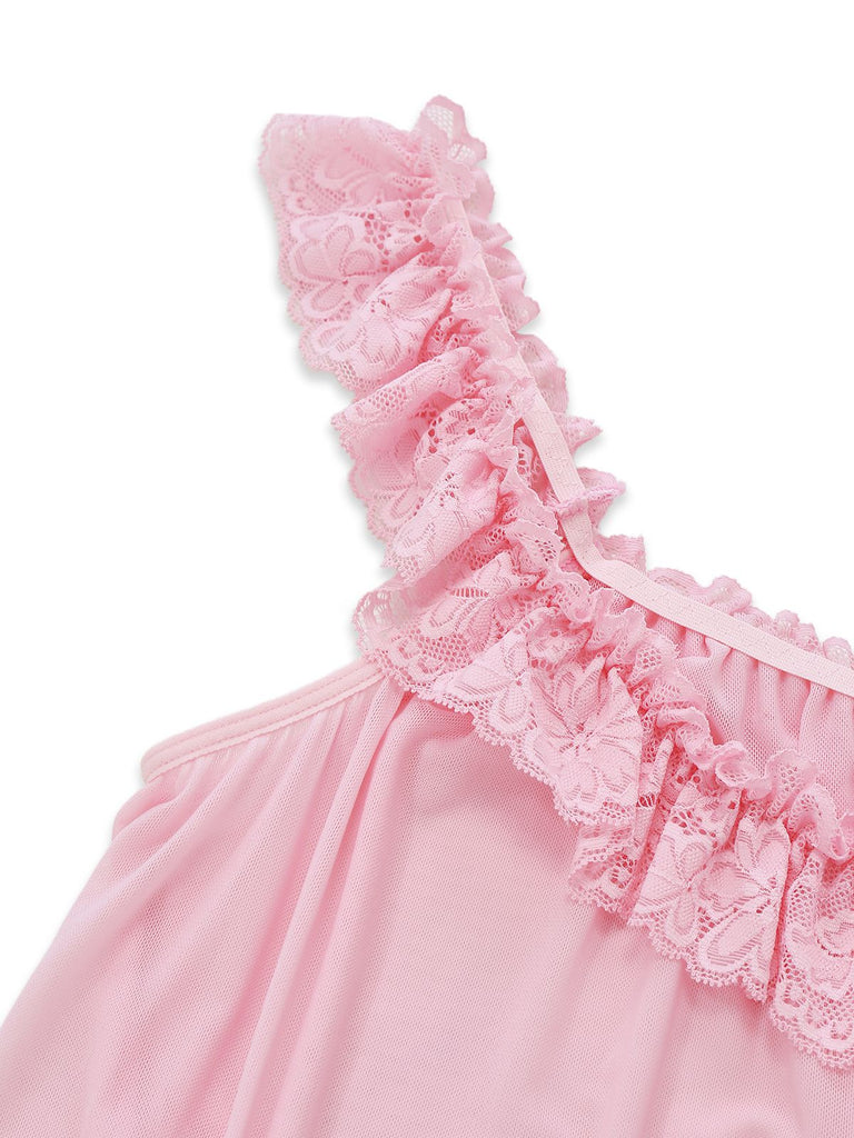 Camicia da notte babydoll in rete in pizzo con fiocco anni '50
