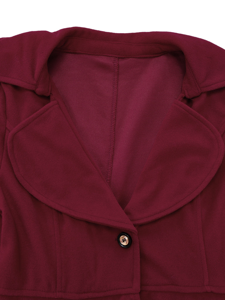 Cappotto lungo con colletto a dente in finta lana nero anni '40