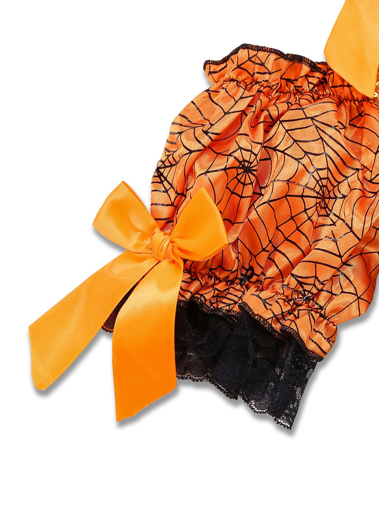 Abito arancione con ragnatela e zucca Halloween anni '60
