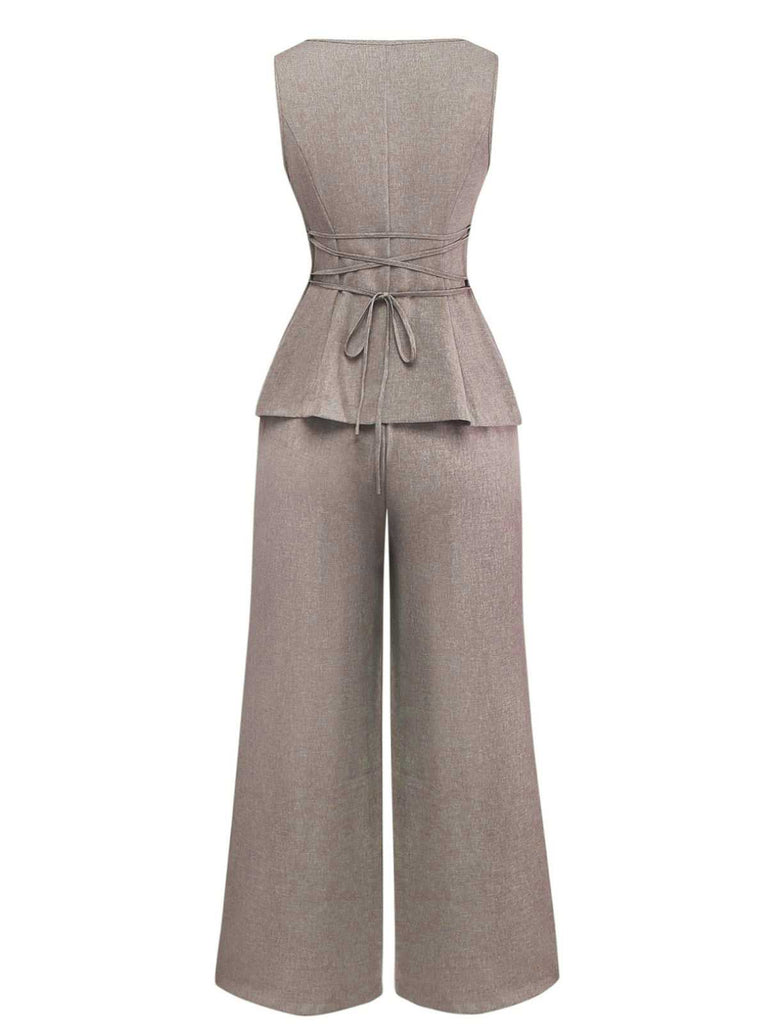 2PCS Top senza maniche e pantaloni a gamba larga anni '40