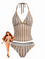 Set Tankini Cachi Anni '50 in Crochet a Righe con Ornamenti Conchiglie e Stella di Mare 3D