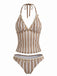 [Pre-Vendita] Set Tankini in Crochet a Righe con Ornamenti Conchiglie e Stella di Mare 3D Kaki Anni '50 2