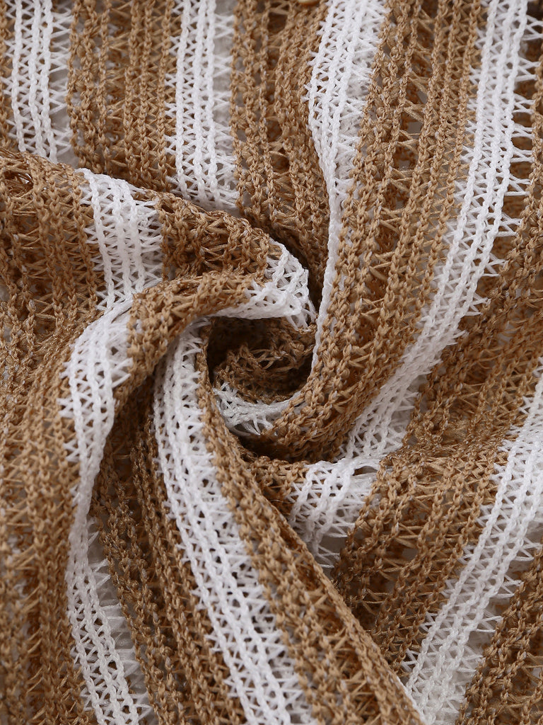 [Pre-Vendita] Set Tankini in Crochet a Righe con Ornamenti Conchiglie e Stella di Mare 3D Kaki Anni '50 7