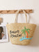 Borsa da Spiaggia Grande in Paglia Ricamata Palme Kaki 2