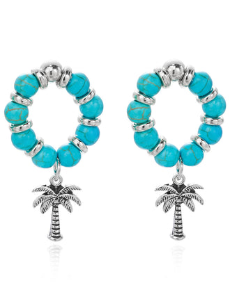 Orecchini Vintage con Perline e Palma Blu Lago