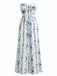 Tuta Bustier Floreale Gamba Larga Bohémien Blu Anni '70 3