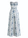 Tuta Bustier Floreale Gamba Larga Bohémien Blu Anni '70 4