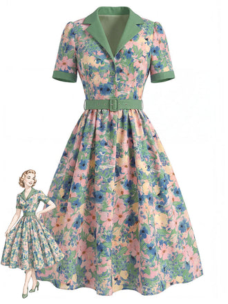 [Prevendita] Abito con Colletto a Tacca Floreale Azzurro Anni '50