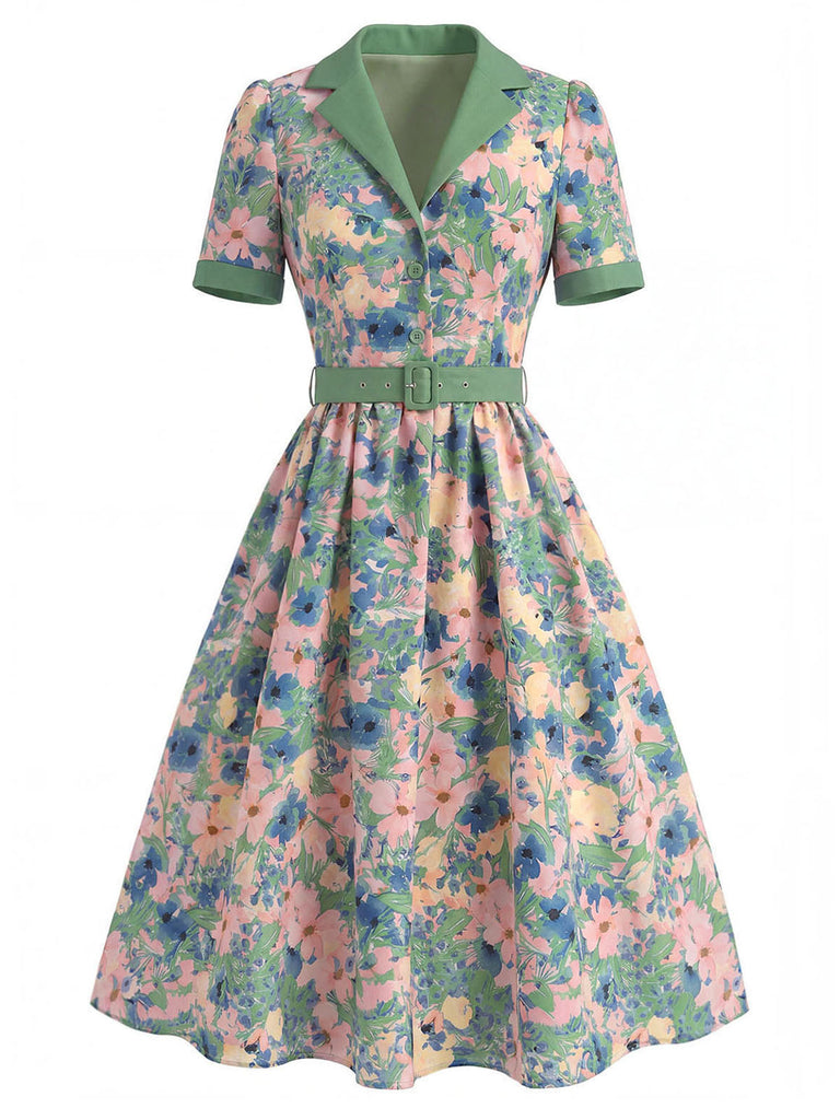 [Prevendita] Abito con Colletto a Tacca Floreale Azzurro Anni '50